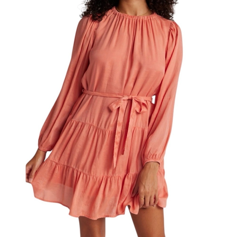 Bella Dahl Long Sleeve Tiered Dress in Coral